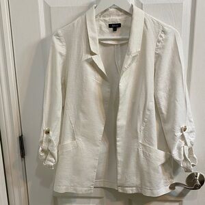 Reitmans Linen Blend White Blazer Roll Tab Sleeve Pockets Women’s Size 8 School